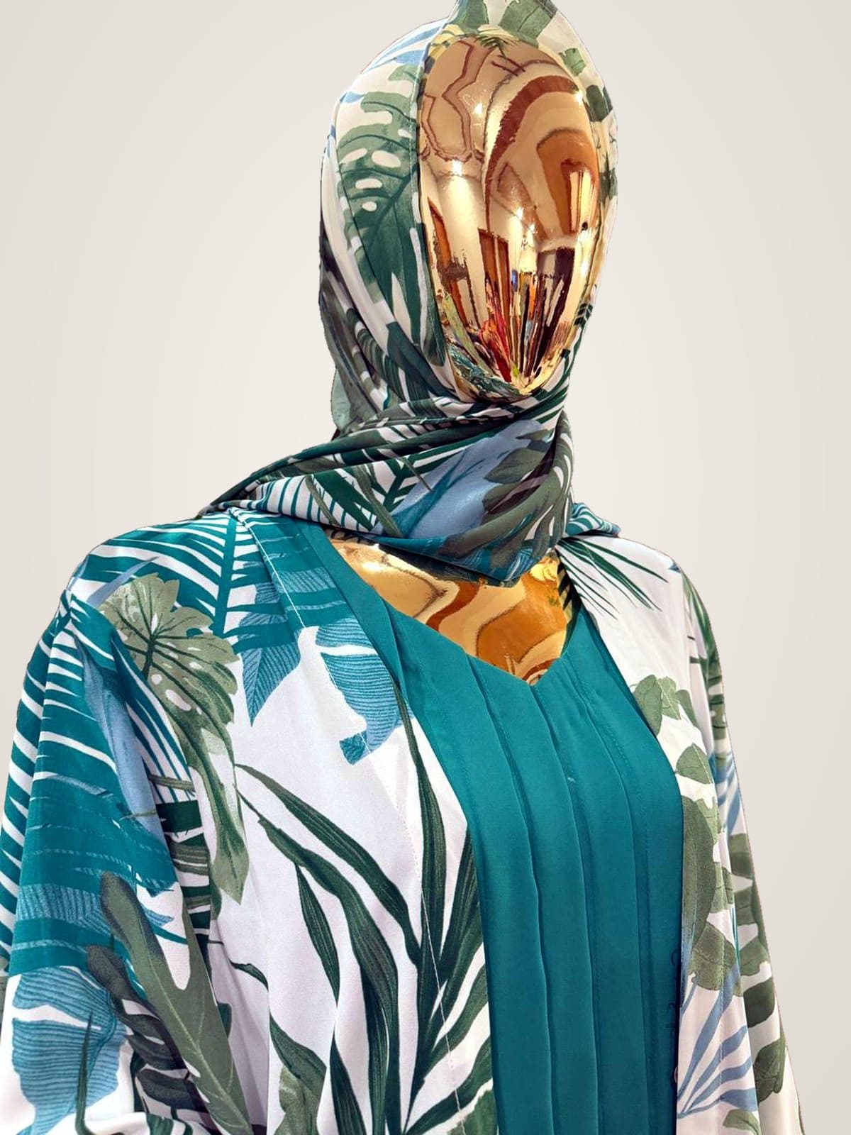 Palm Oasis Abaya (with hijab) — Sage Green, Teal
