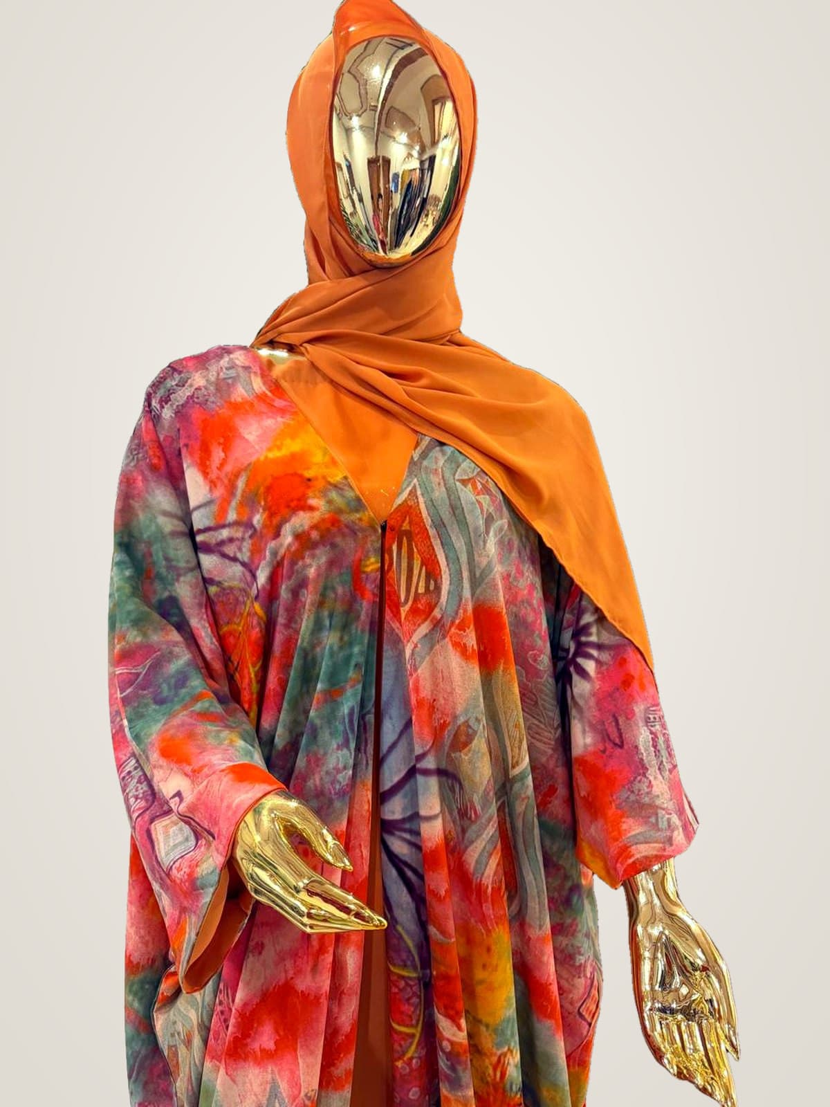 Aurora Watercolour Abaya (with hijab) — Multicolour, Rust