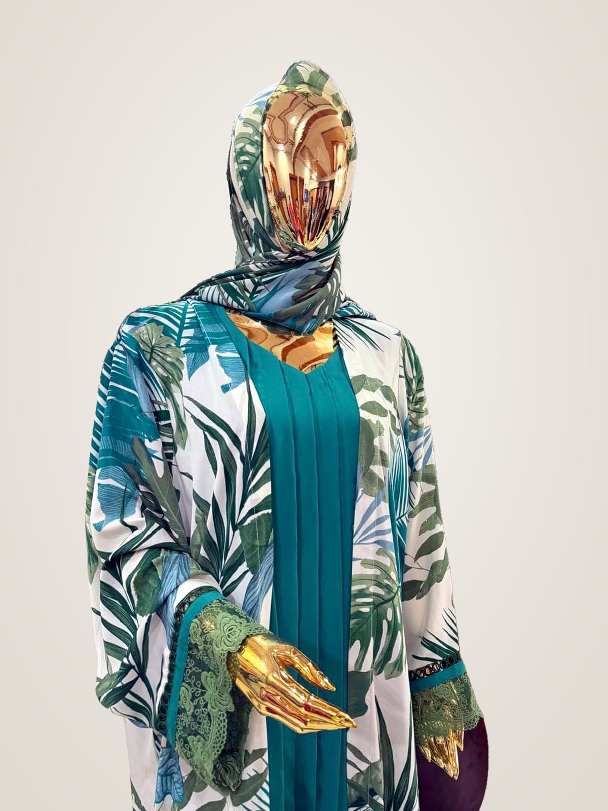 Palm Oasis Abaya (with hijab) — Sage Green, Teal