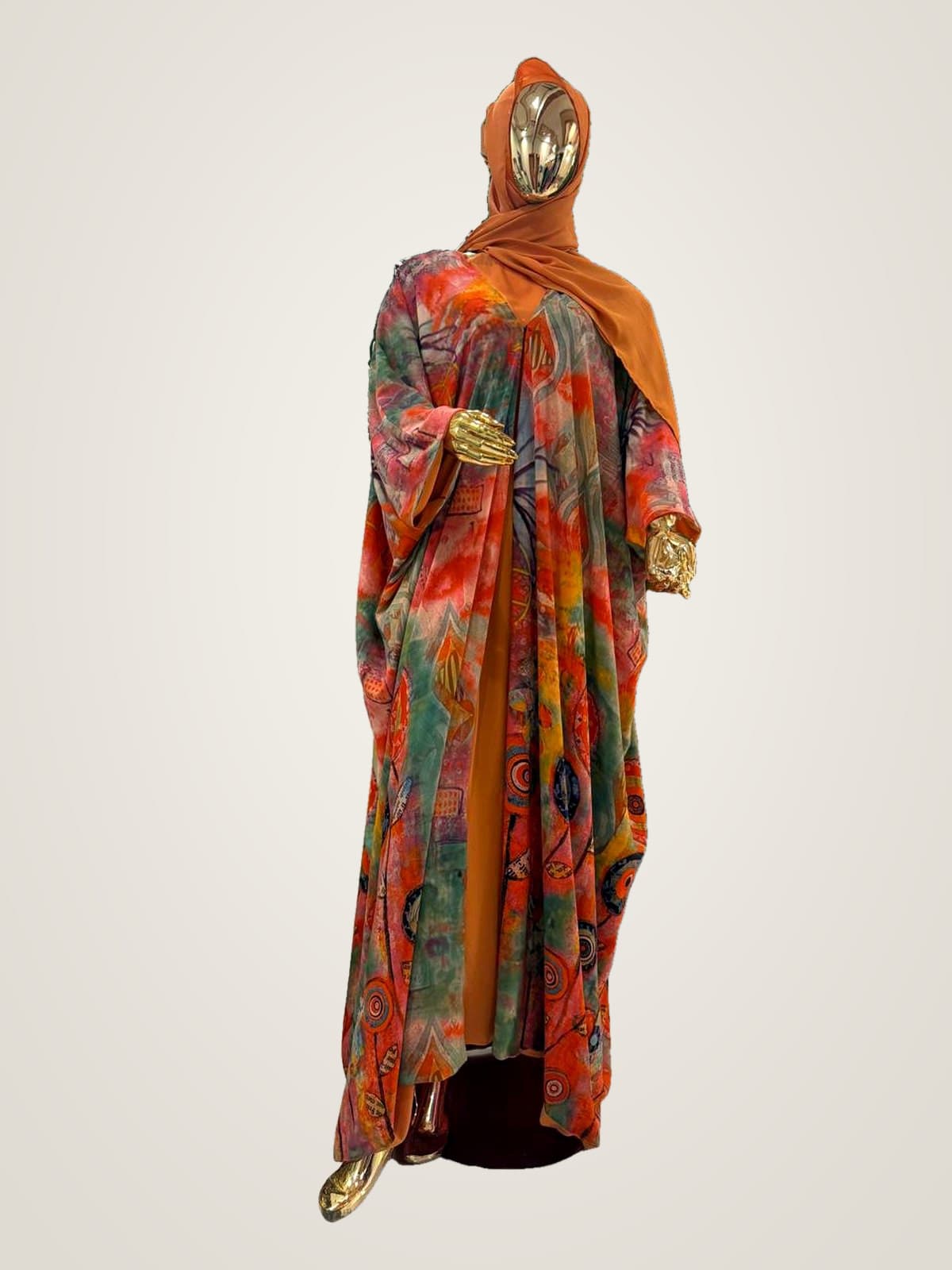 Aurora Watercolour Abaya (with hijab) — Multicolour, Rust