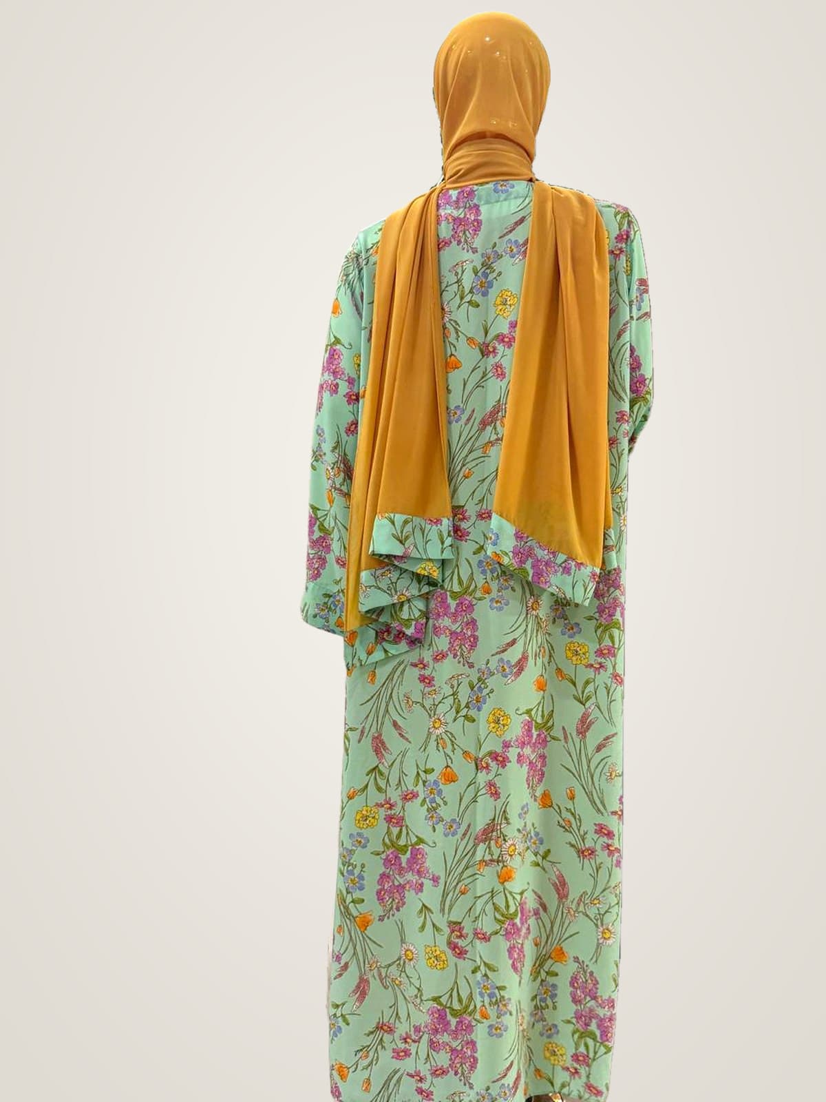 Meadow Bloom Abaya (with hijab) — Mint, Mustard