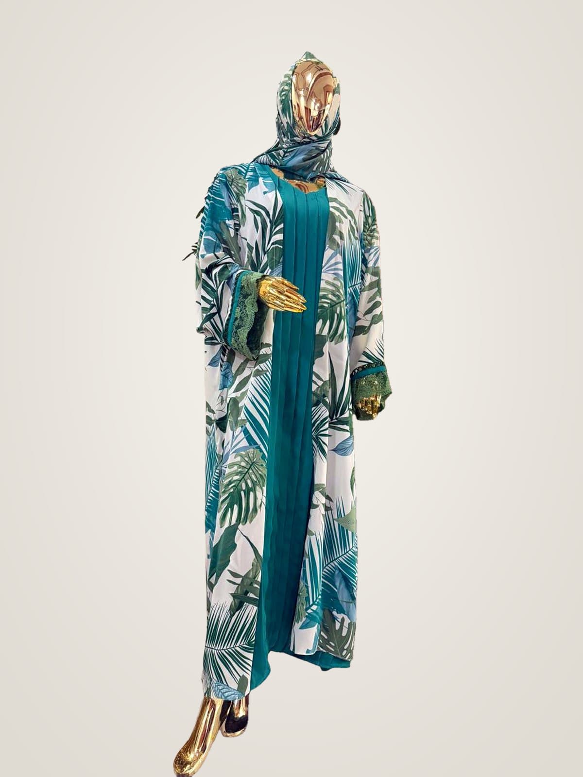 Palm Oasis Abaya (with hijab) — Sage Green, Teal
