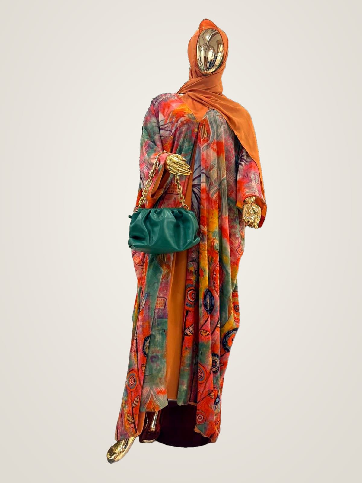 Aurora Watercolour Abaya (with hijab) — Multicolour, Rust