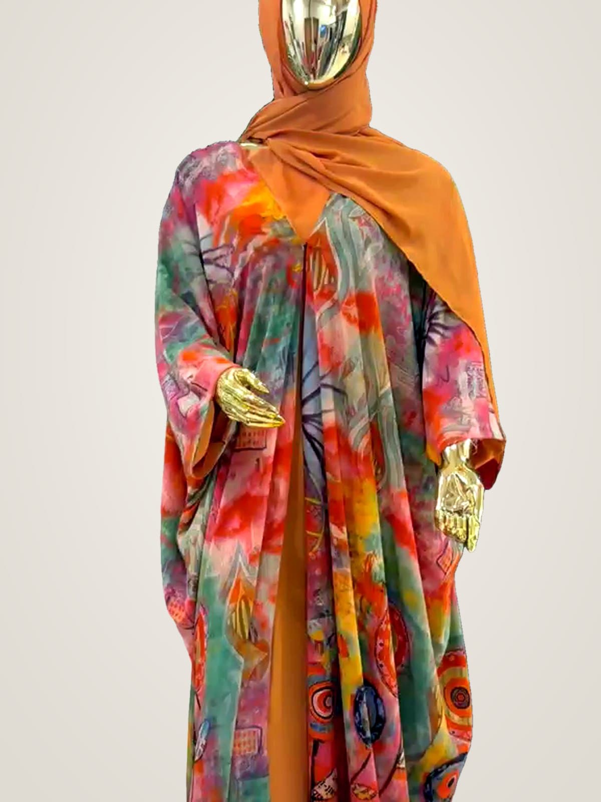 Aurora Watercolour Abaya (with hijab) — Multicolour, Rust