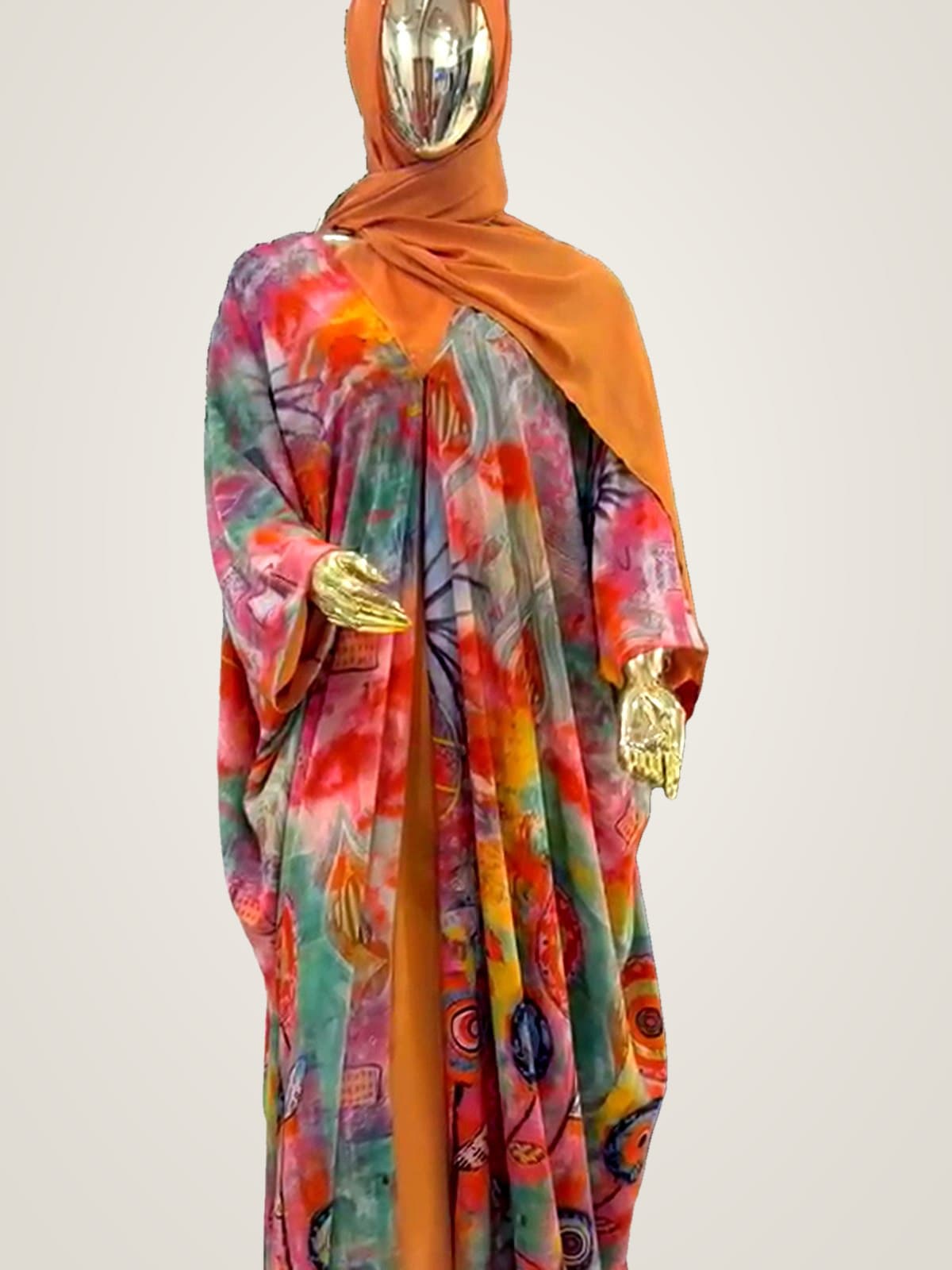 Aurora Watercolour Abaya (with hijab) — Multicolour, Rust