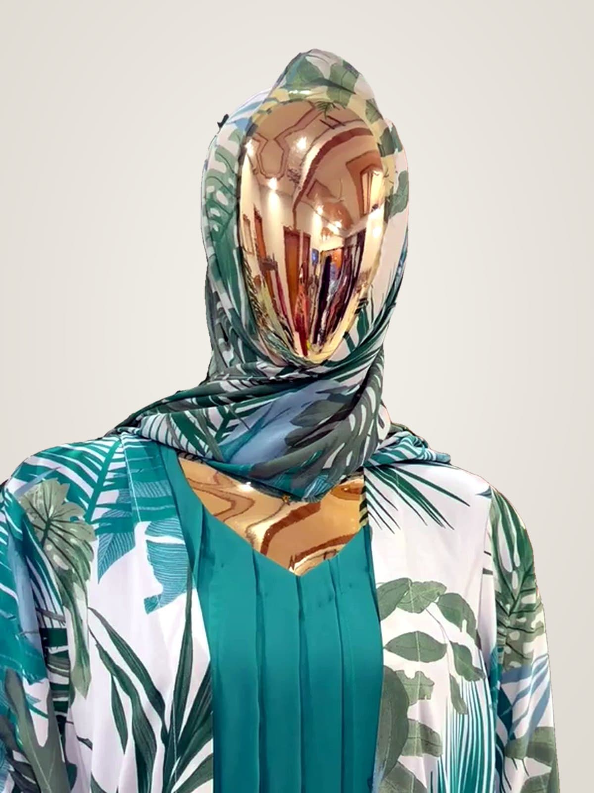 Palm Oasis Abaya (with hijab) — Sage Green, Teal