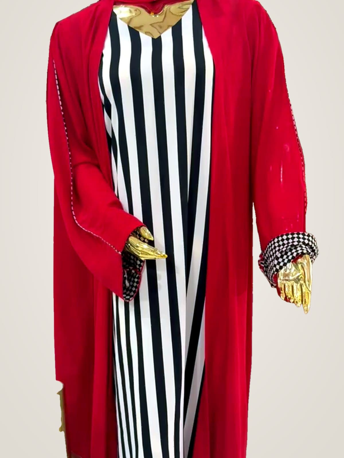 Scarlet Check Abaya — Scarlet Red, Monochrome