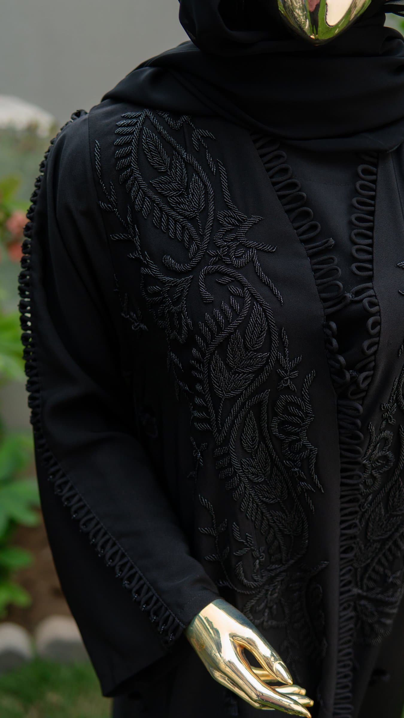 Noir Embroidered Dubai Abaya — BA-125
