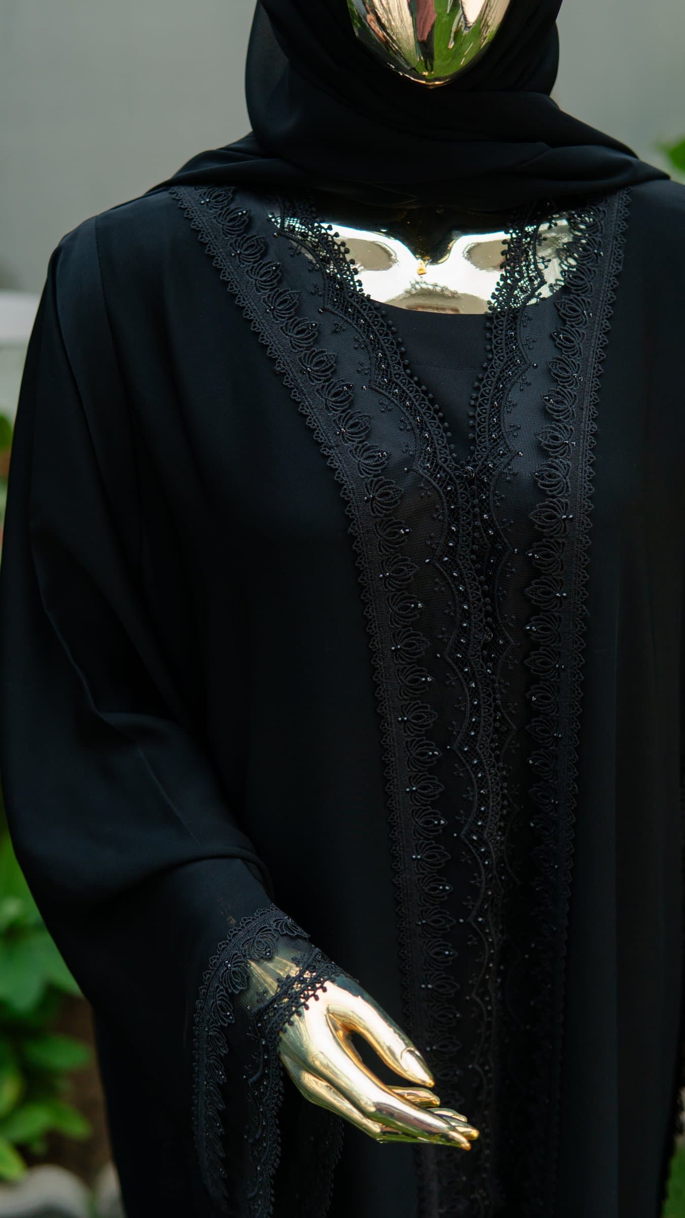 Noir Beaded Lace Dubai Abaya — BA-128
