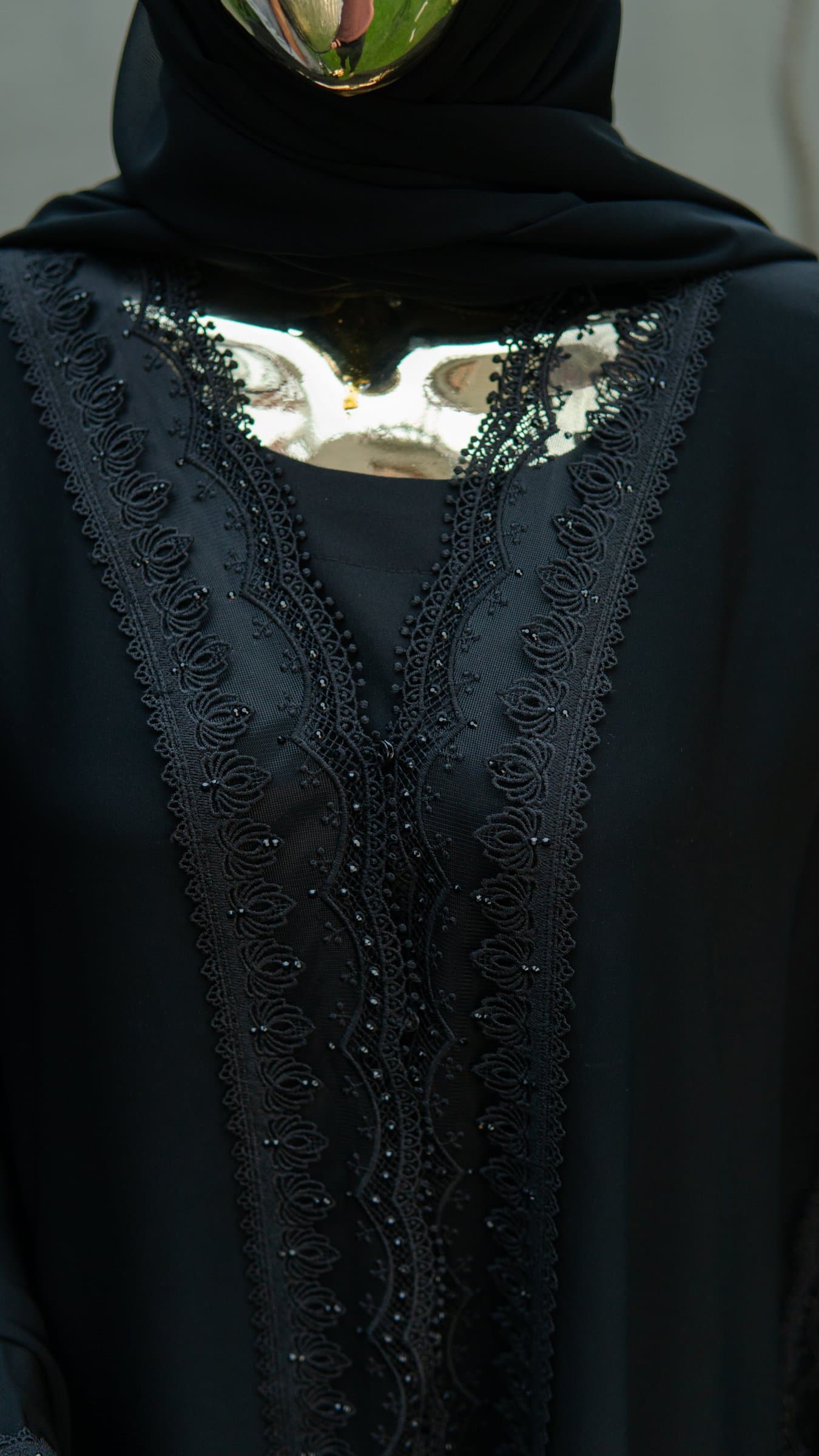 Noir Beaded Lace Dubai Abaya — BA-128