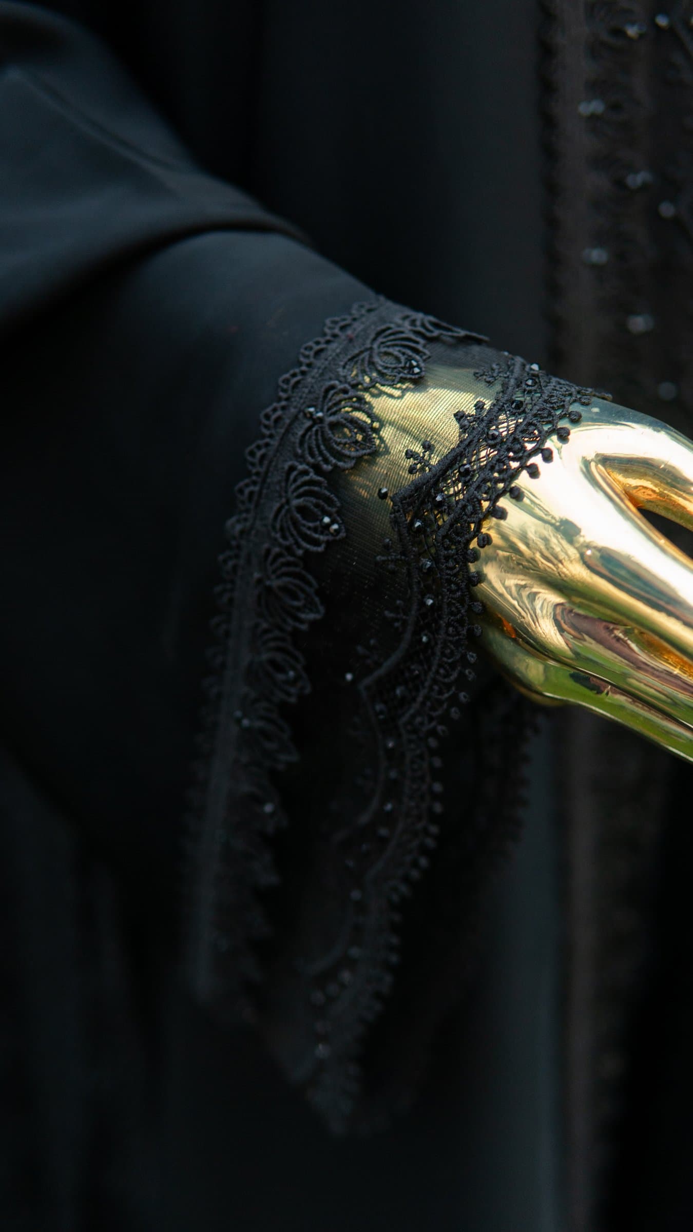 Noir Beaded Lace Dubai Abaya — BA-128