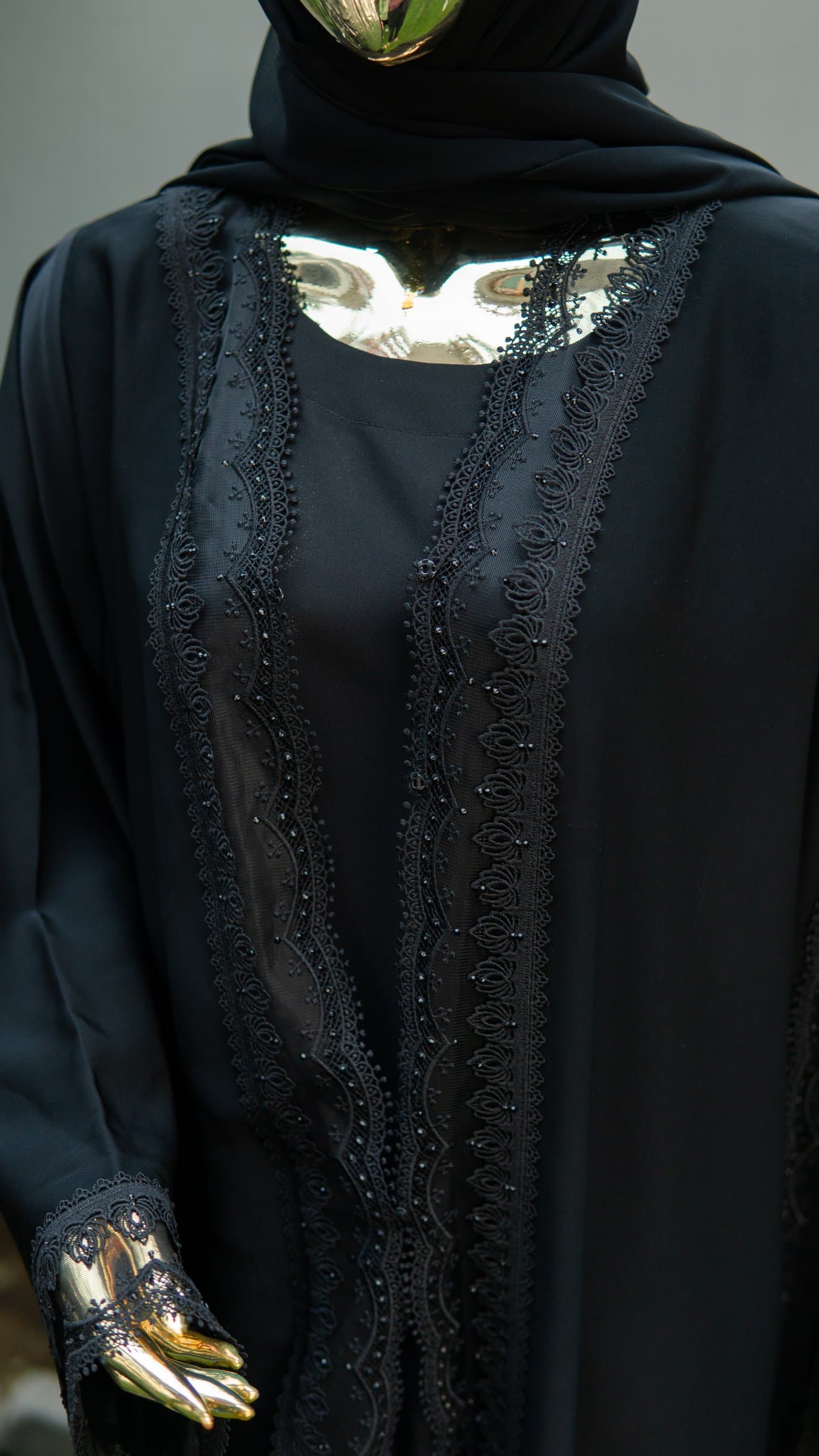 Noir Beaded Lace Dubai Abaya — BA-128