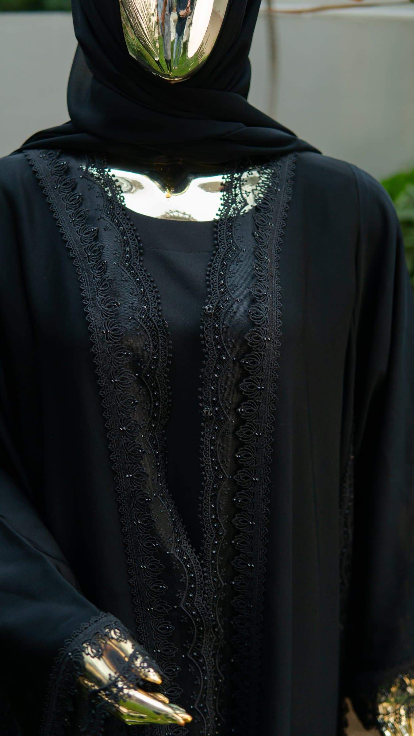 Noir Beaded Lace Dubai Abaya — BA-128