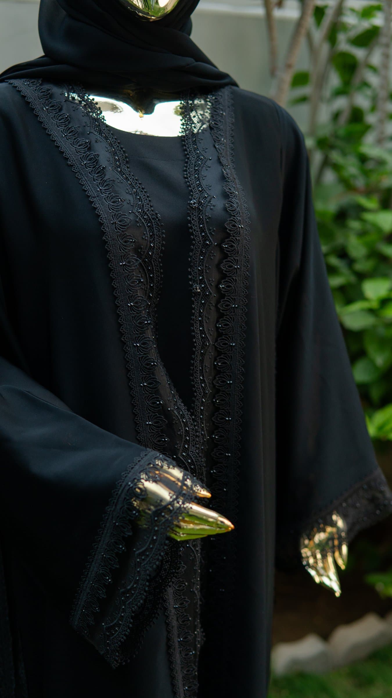 Noir Beaded Lace Dubai Abaya — BA-128