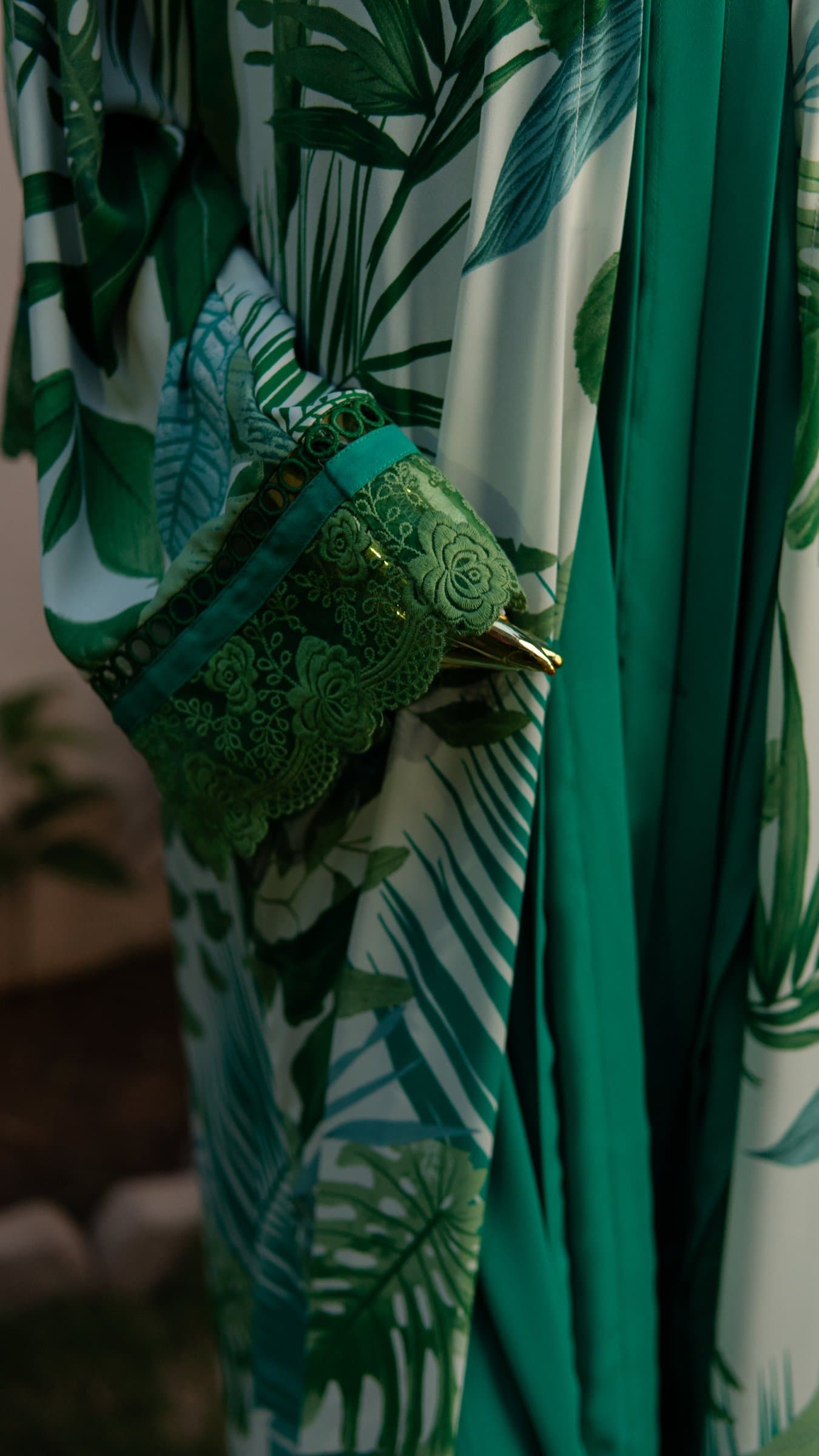 Emerald Palm Print Abaya — BA-130