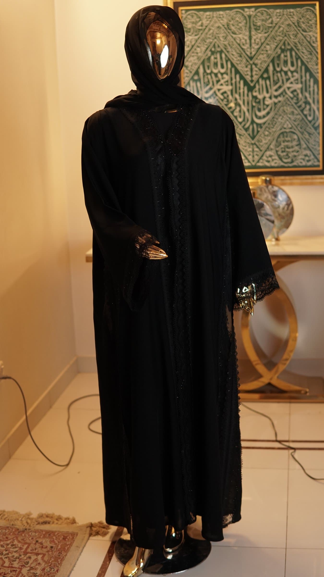 Noir Rhinestone Dubai Abaya — BA-132
