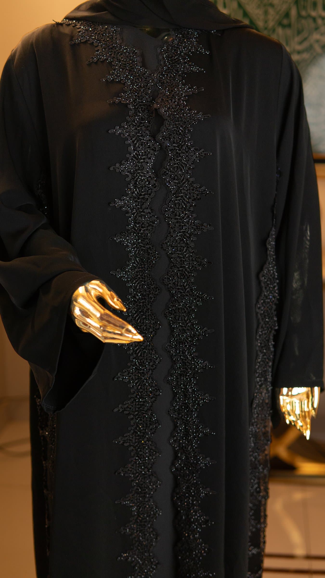 Dubai Rhinestone Lace Abaya — BA-137