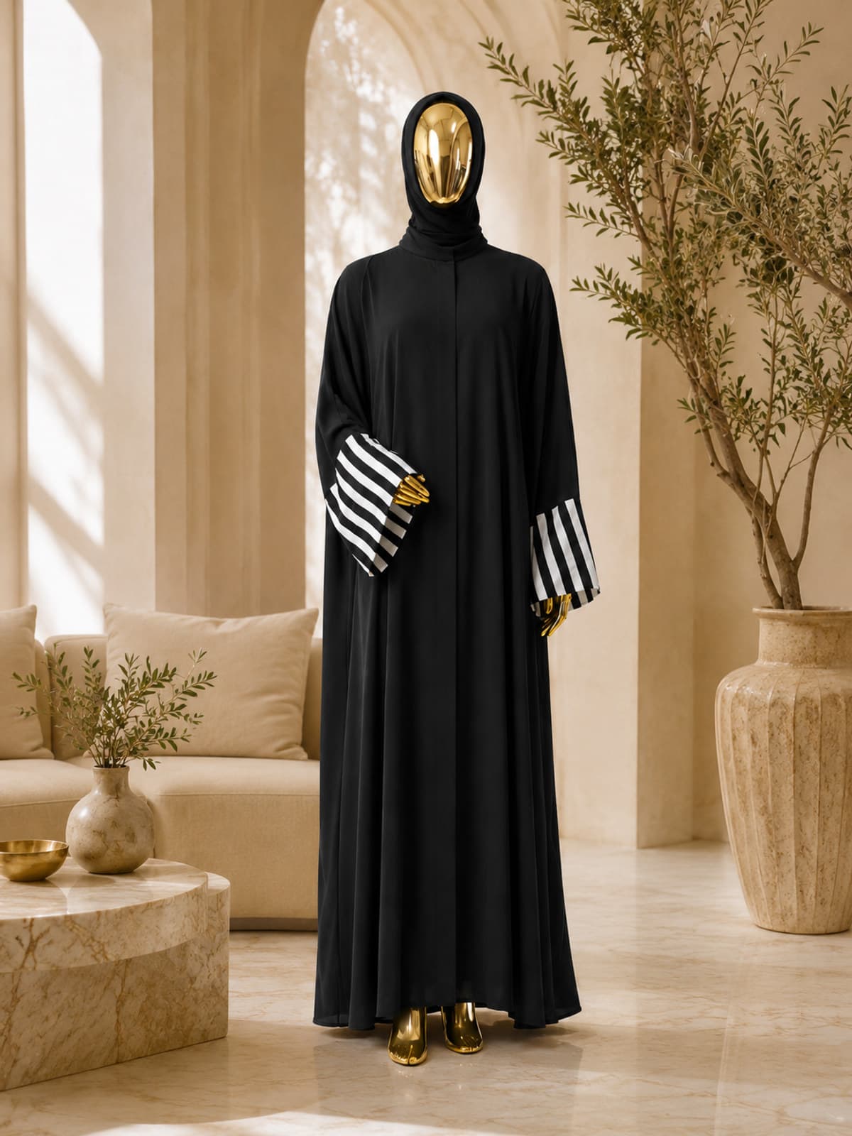 Noir Line Abaya — styled in a studio setting
