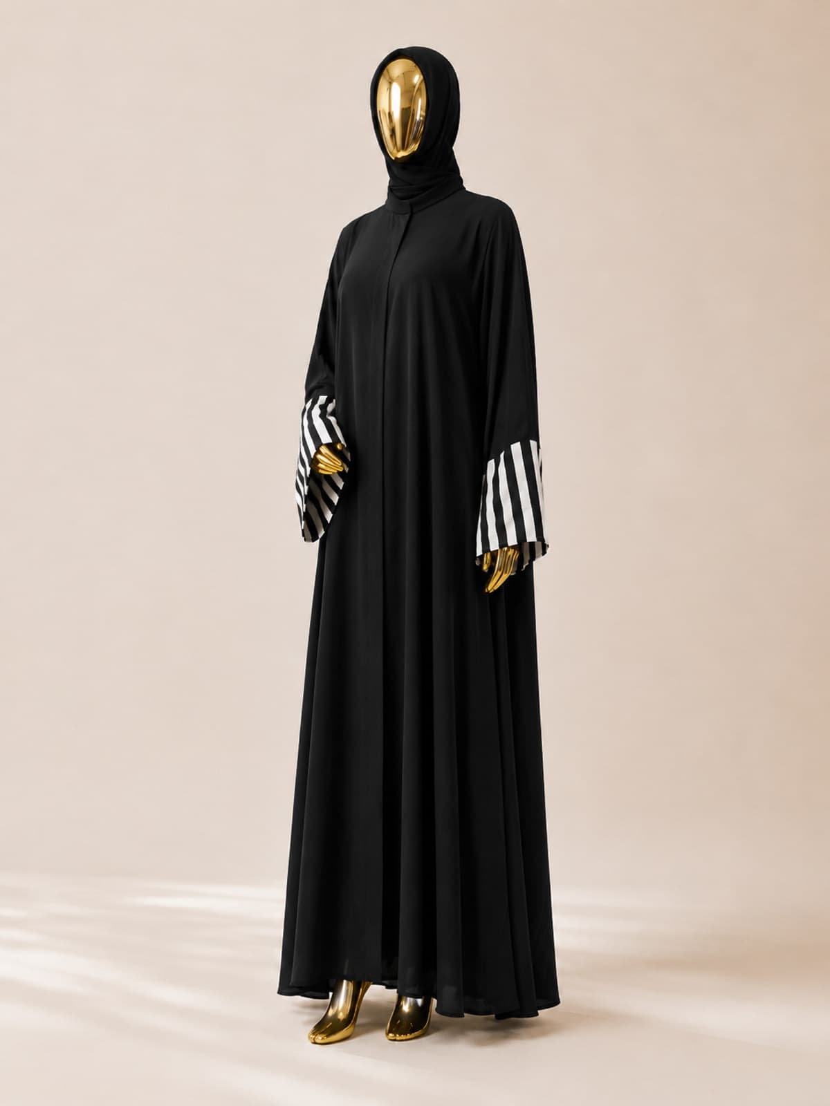 Noir Line Abaya — styled in a room setting