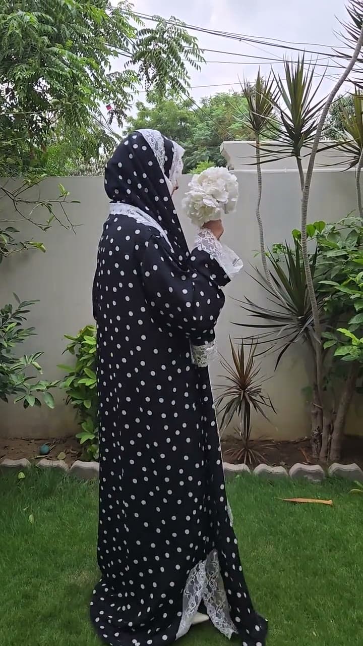 Polka Dot Chantilly Abaya (3-piece), product video
