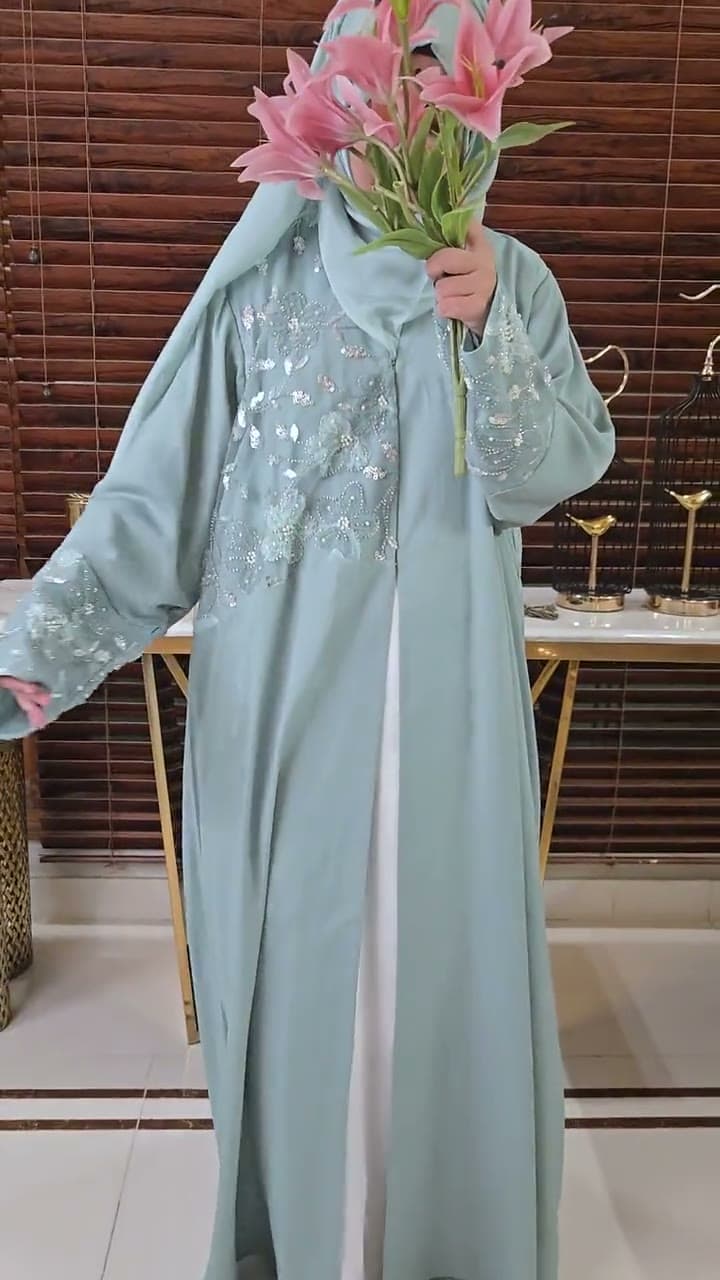 Mint Sequin Bloom Abaya, product video