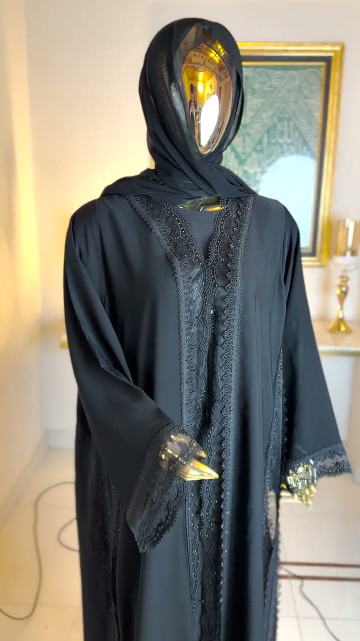 Noir Rhinestone Dubai Abaya, product video 2