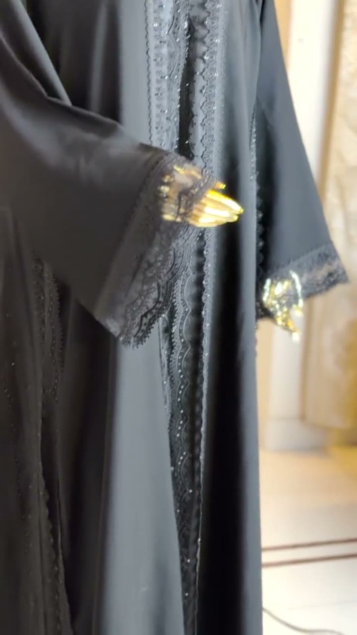 Noir Rhinestone Dubai Abaya, product video