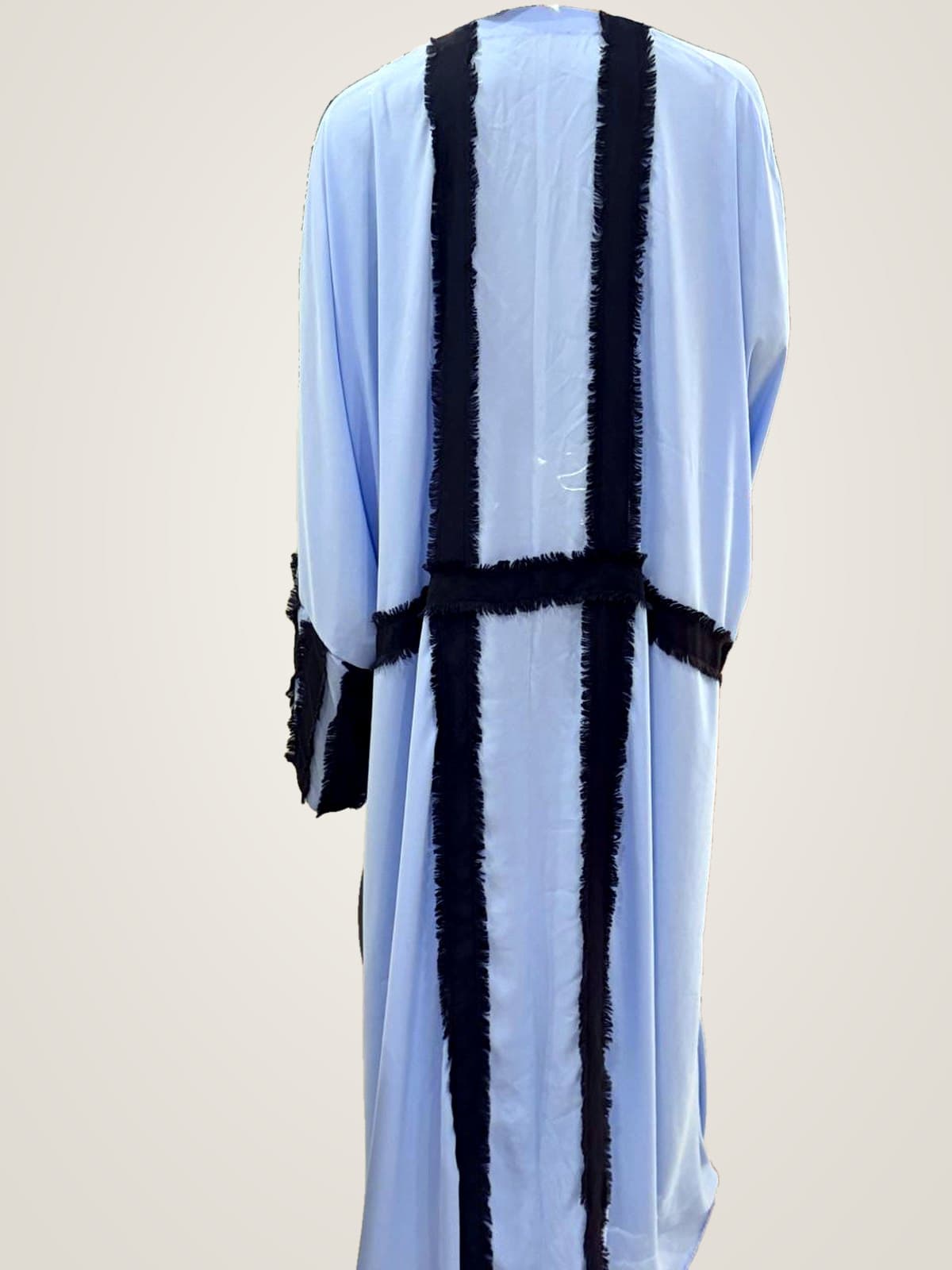 Serene Fringe Abaya — Powder Blue, Black