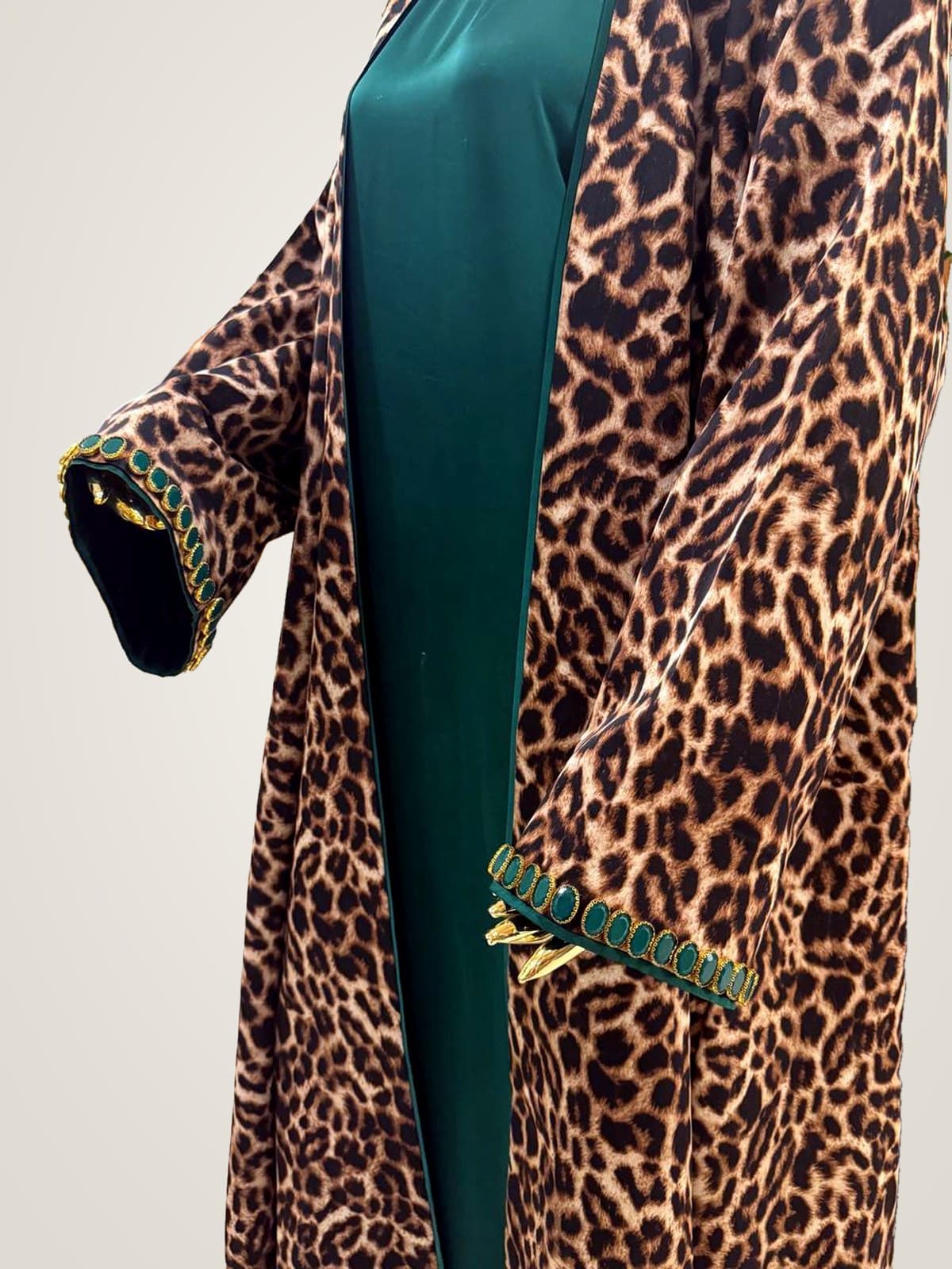 Savannah Leopard Abaya — Leopard, Emerald