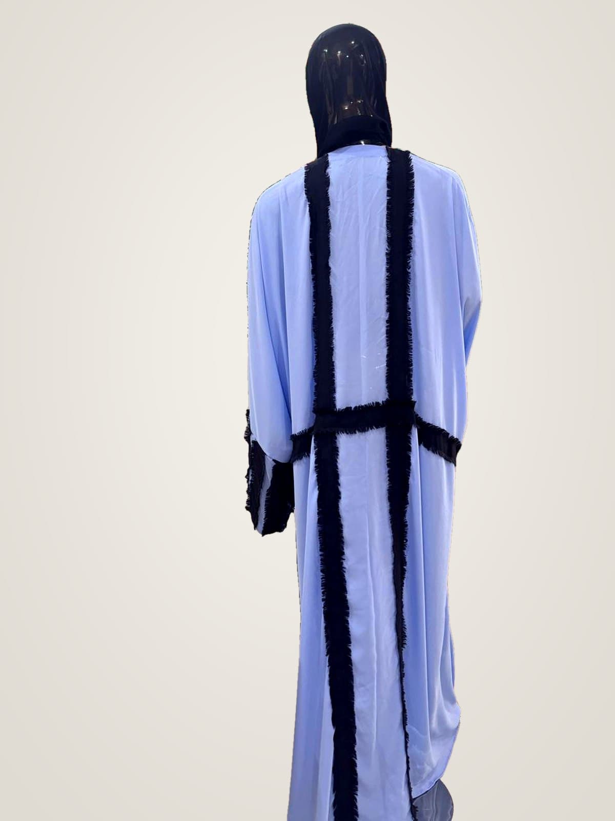 Serene Fringe Abaya — Powder Blue, Black