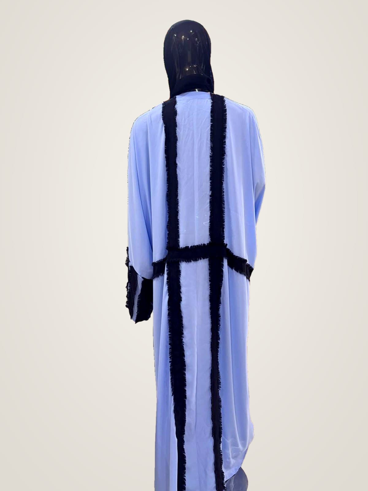 Serene Fringe Abaya — Powder Blue, Black