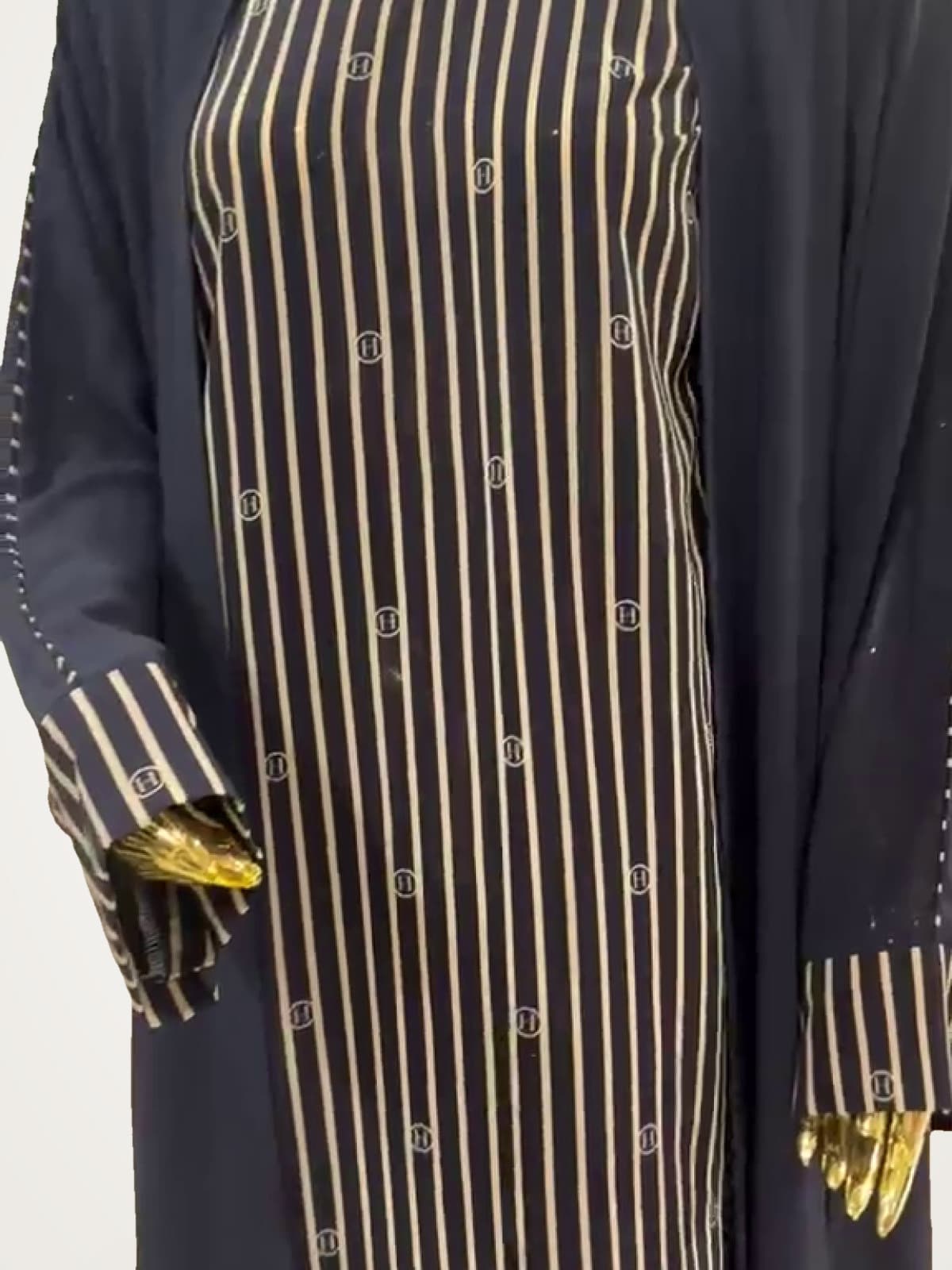 Midnight Pinstripe Abaya — Navy, Gold
