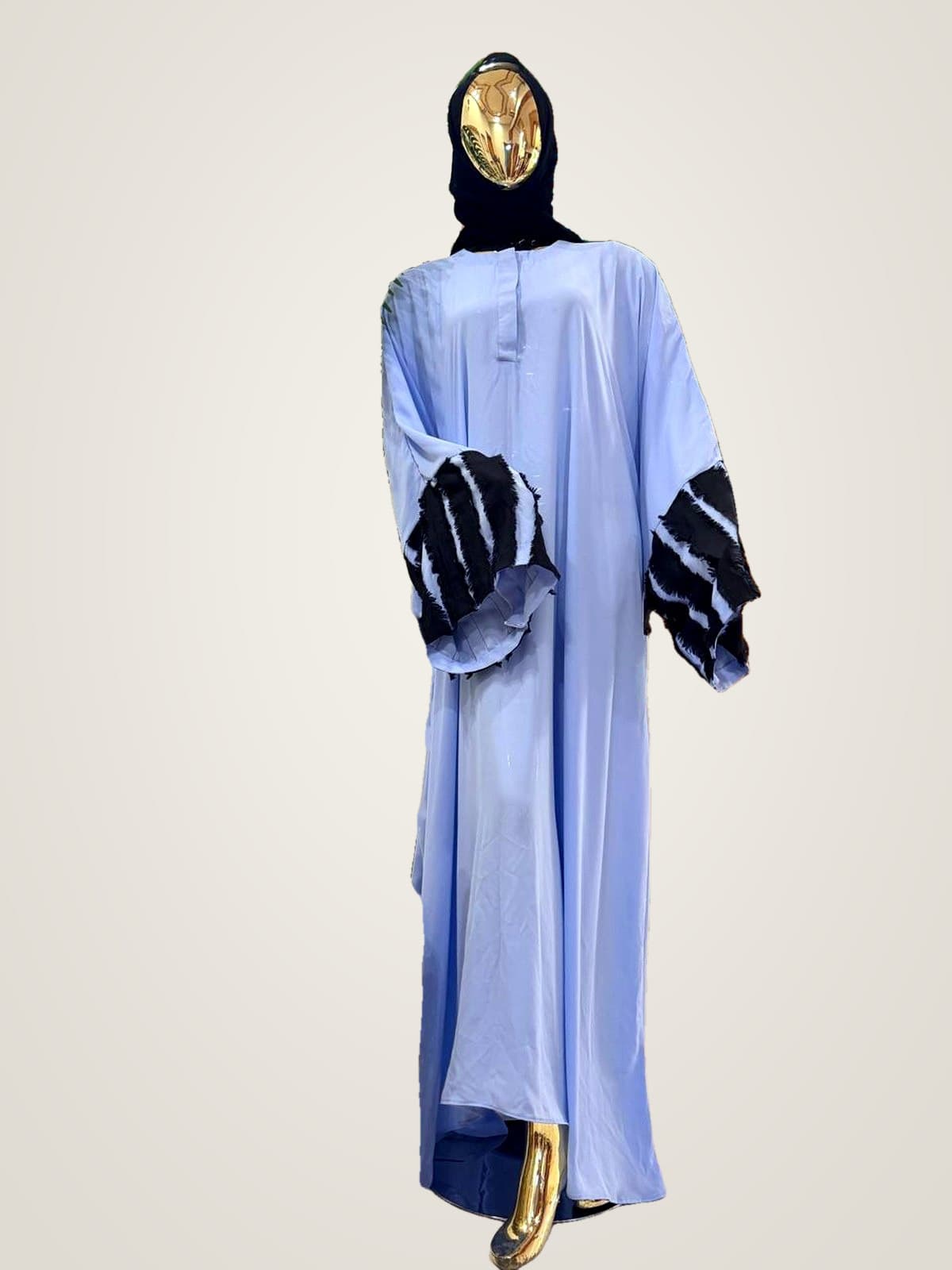 Serene Fringe Abaya — Powder Blue, Black