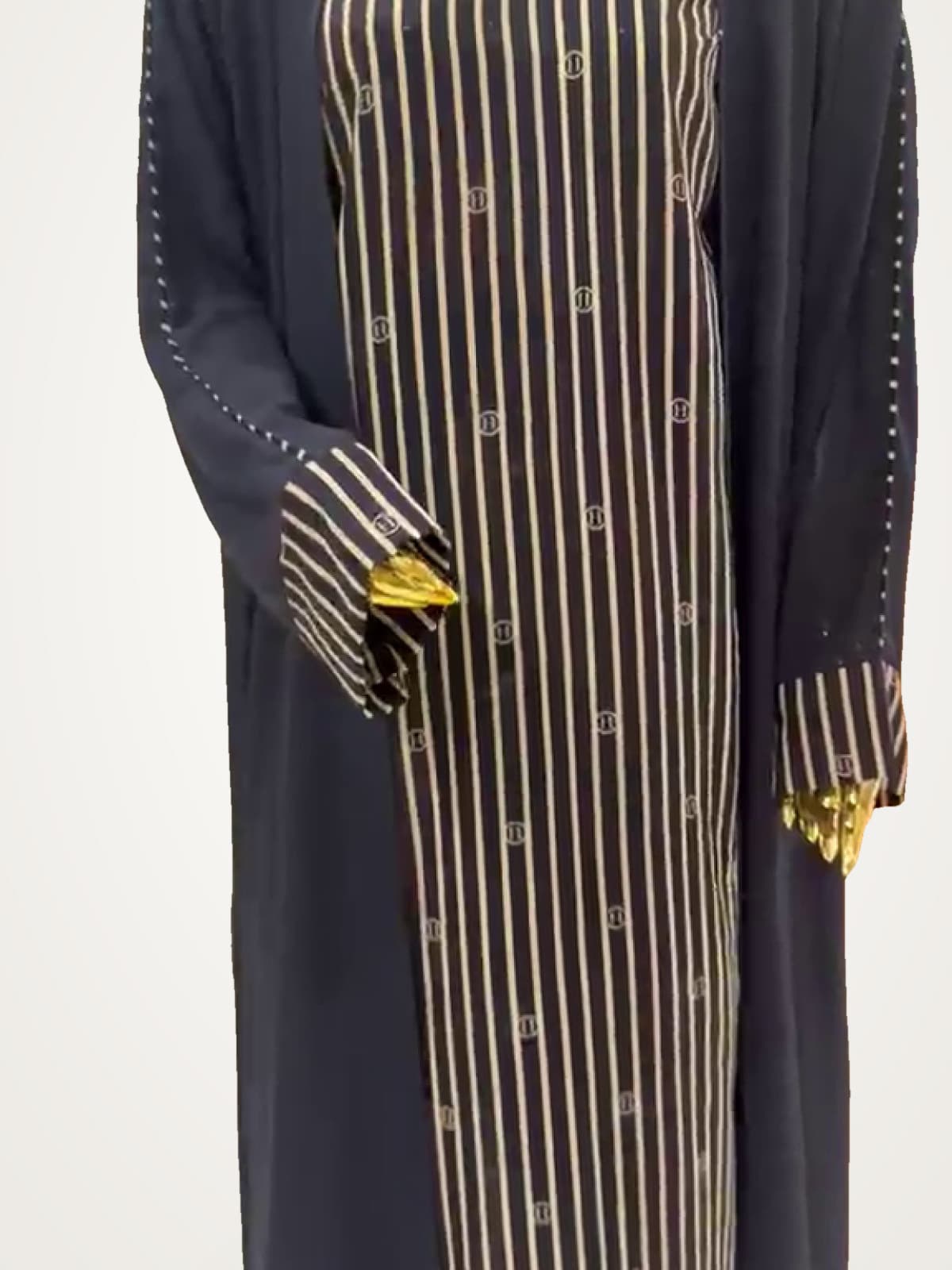 Midnight Pinstripe Abaya — Navy, Gold