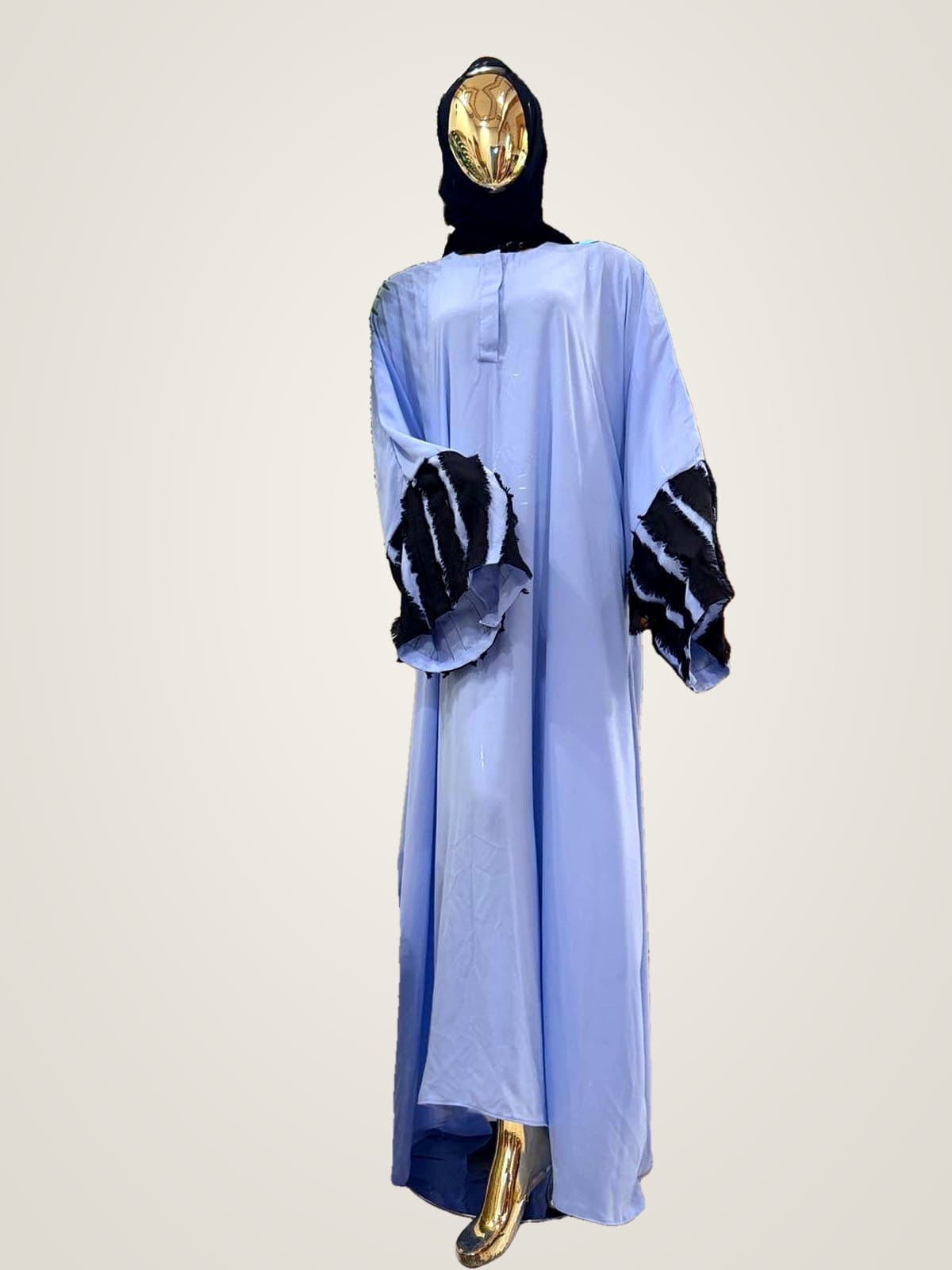 Serene Fringe Abaya — Powder Blue, Black