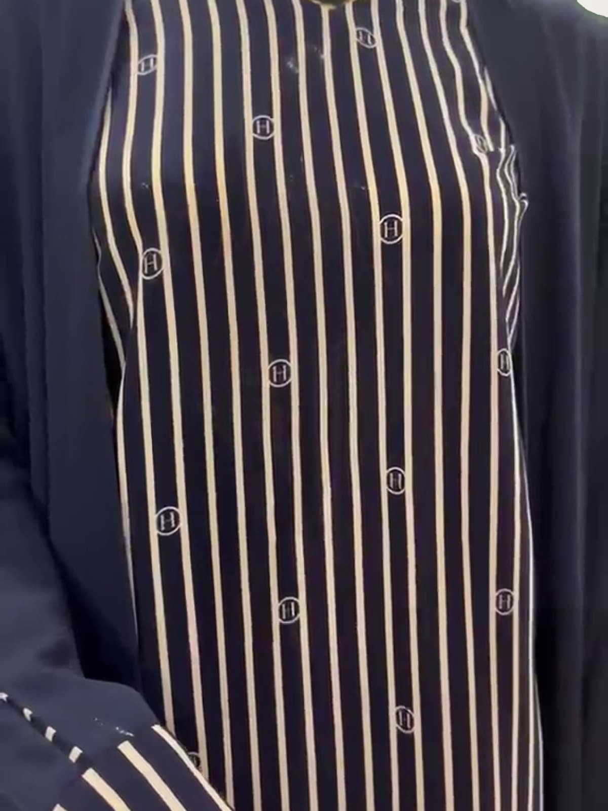 Midnight Pinstripe Abaya — Navy, Gold