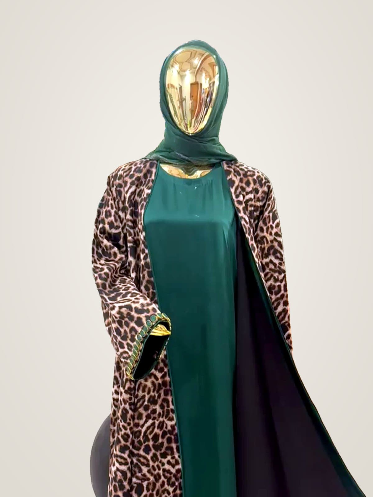 Savannah Leopard Abaya — Leopard, Emerald