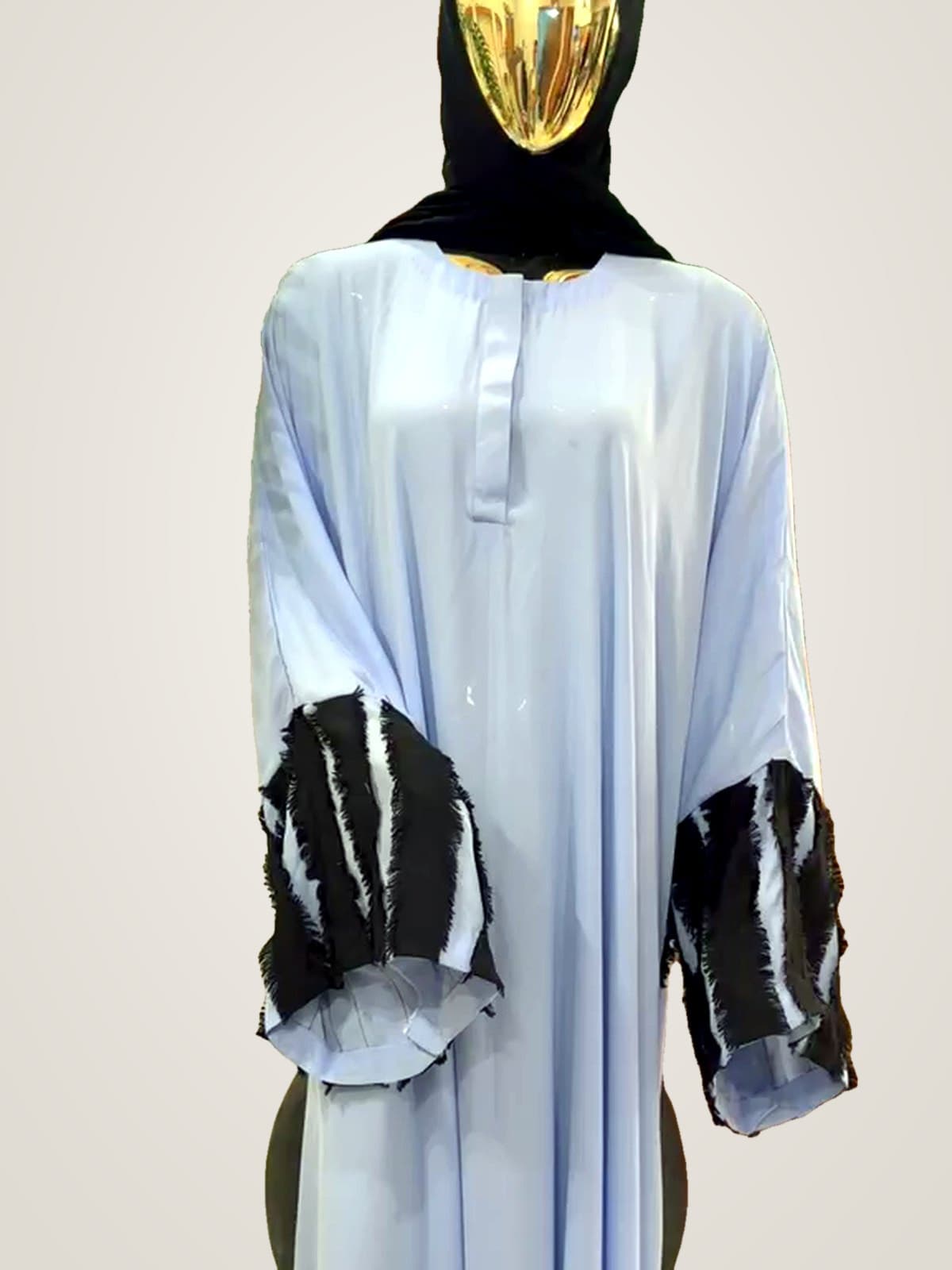 Serene Fringe Abaya — Powder Blue, Black