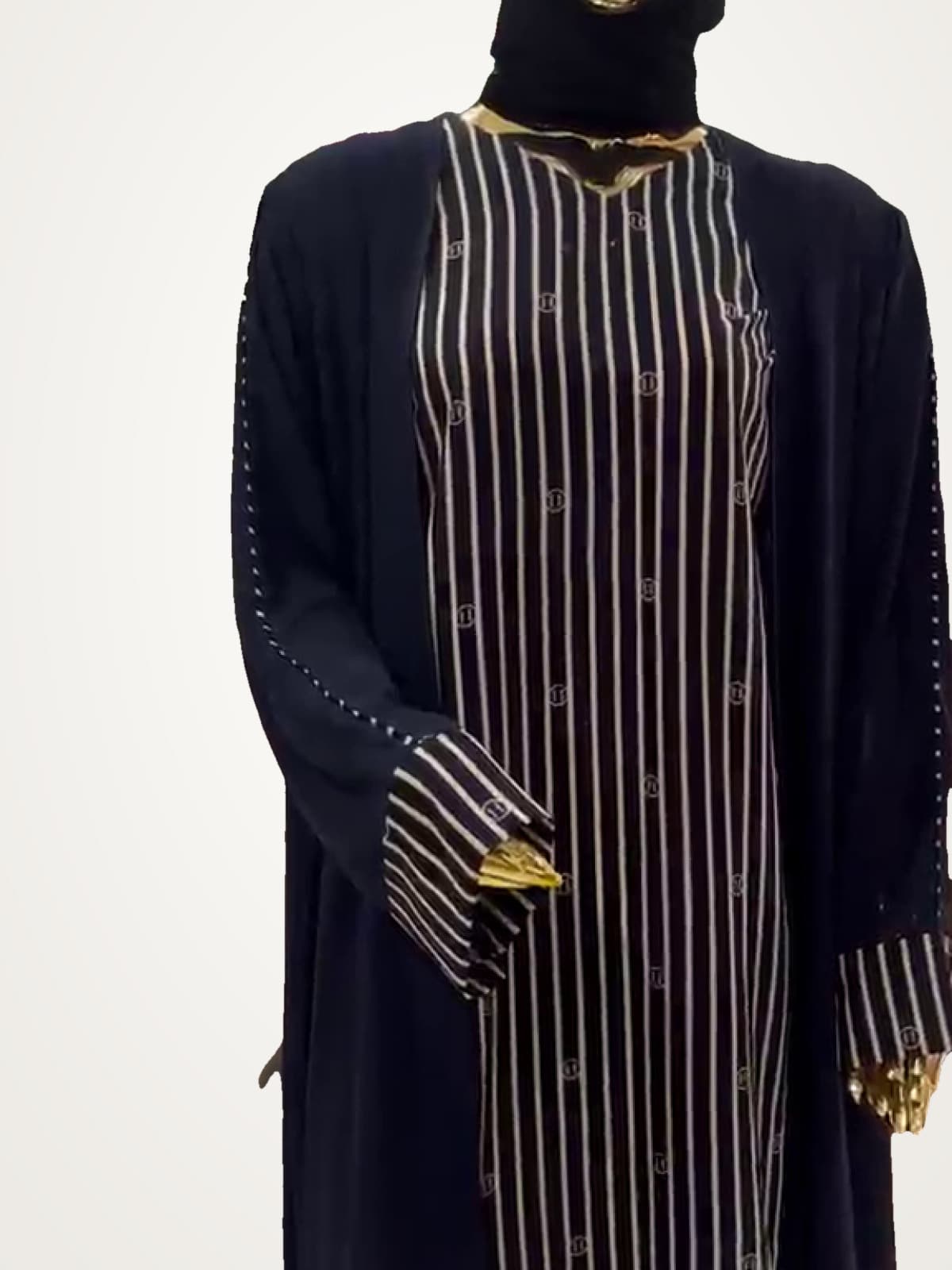 Midnight Pinstripe Abaya — Navy, Gold