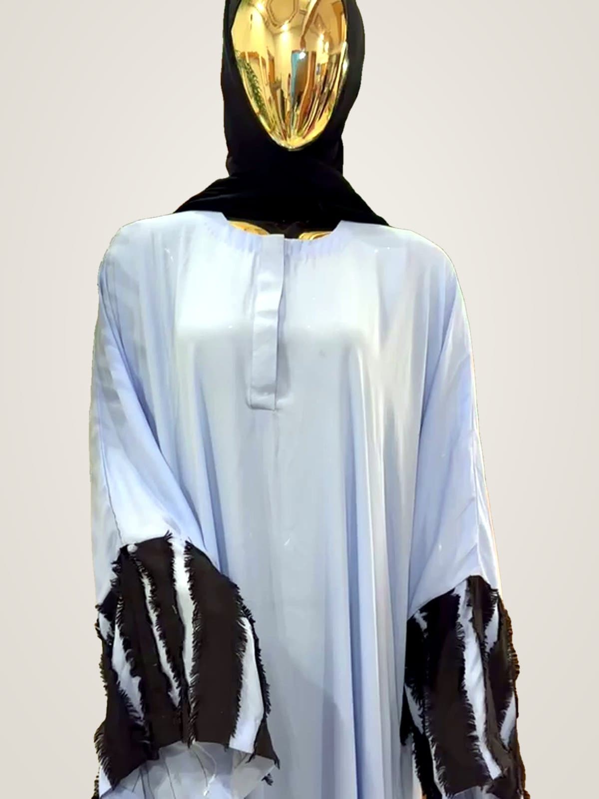 Serene Fringe Abaya — Powder Blue, Black