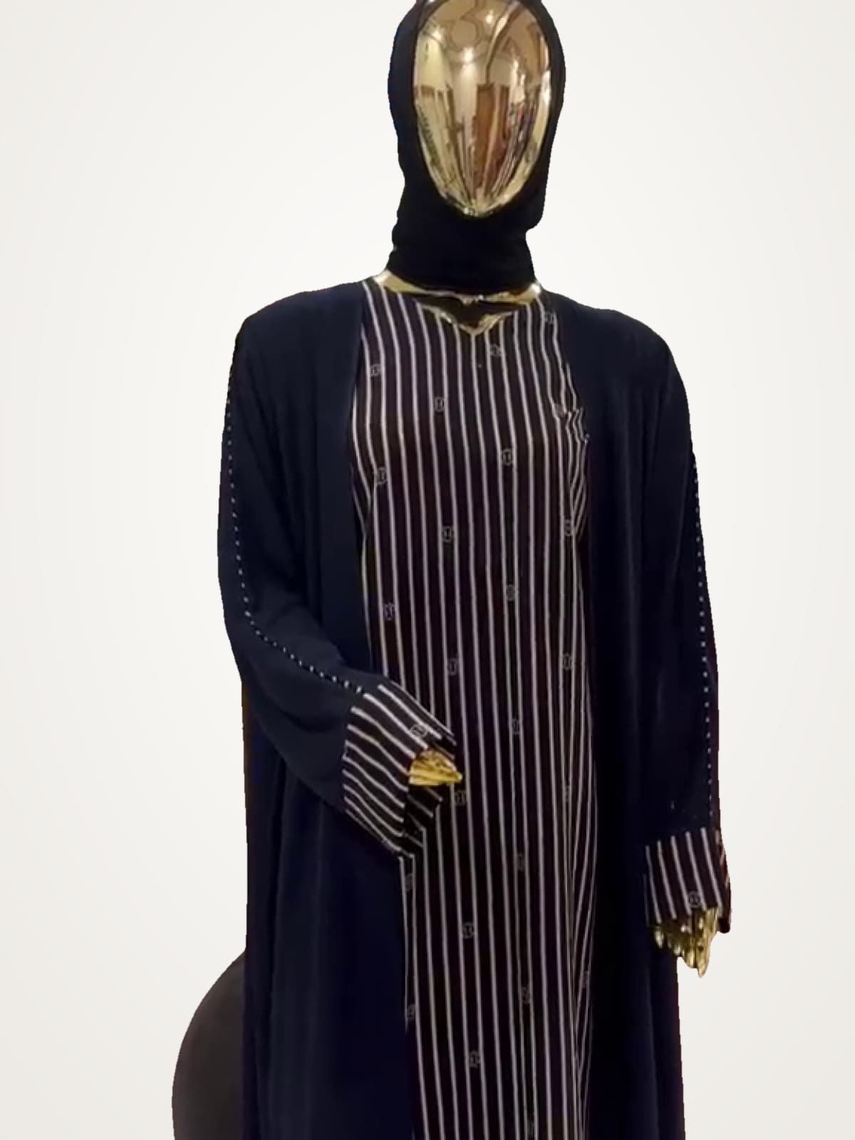 Midnight Pinstripe Abaya — Navy, Gold